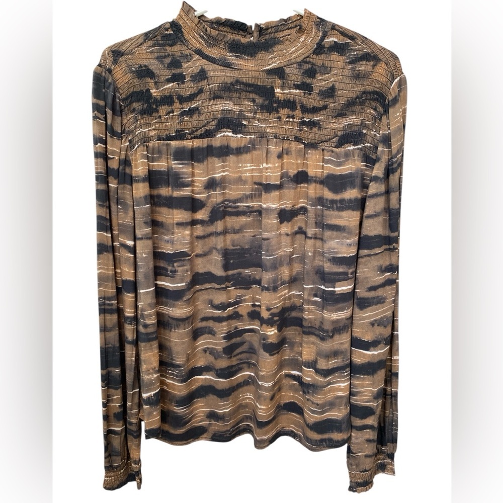 New Cloth and Stone Anthropologie Ruffle Top Womens XL Brown & Black